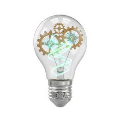 Innovative Ideas:  Gear-Powered Lightbulb -  Conceptual Design for Creativity & Innovation on white background