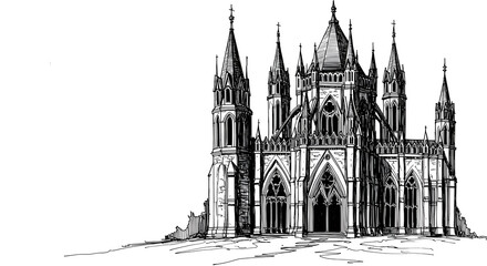 Fototapeta premium Gothic Castle Sketch with Spires