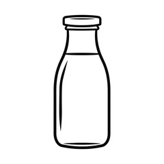 Simple outline of a glass milk bottle with a cap and liquid inside white background
