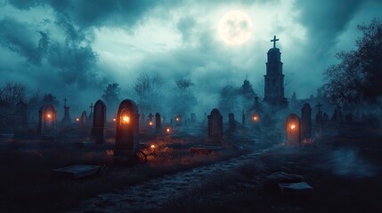 Obraz premium graveyard with crooked tombstones