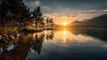 Fototapeta premium sunset on the lake