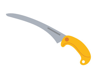 Curved cutting tool with a yellow handle displayed on a white background