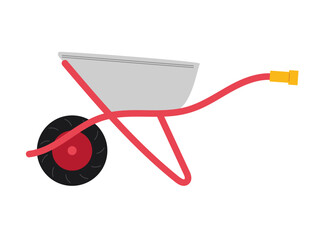 Wheelbarrow with a red handle and black wheel designed for gardening and construction tasks