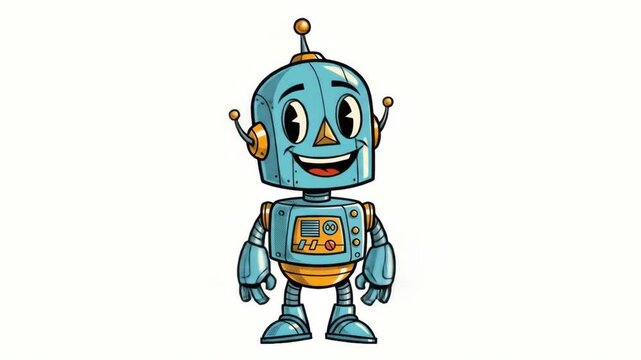 Happy Retro Robot: Animated Character Design, Vintage Style Illustration