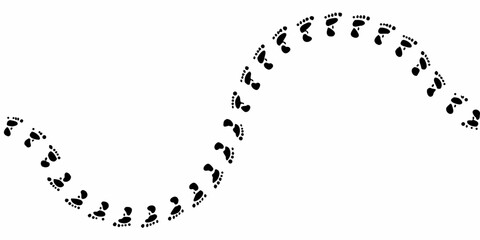 Black footprints trail on white background