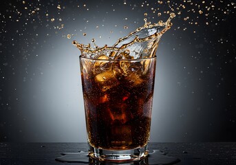 Glass of cola with ice cubes