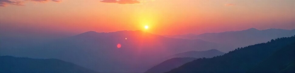 Serene sunrise over a misty mountain range, conveying a sense of spiritual peace and tranquility  Perfect for meditation, yoga, or mindfulness themes ,  mindfulness,  solitude