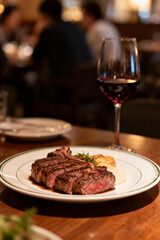 Steak and Wine at a Fine Dining Restaurant