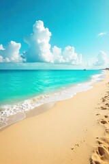 Endless expanse of golden sand meets a calm turquoise ocean under a bright, cloudless sky Perfect for summer vacation themes, travel brochures, and relaxation imagery , horizon, travel