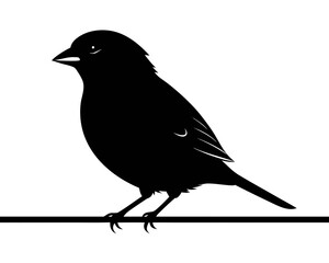 Obraz premium Black silhouette of a small bird perched on a thin horizontal line