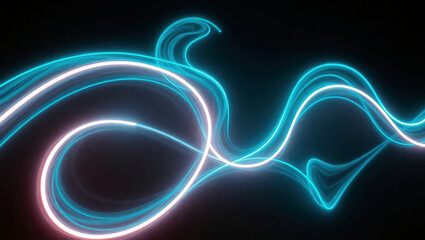 Vibrant Neon Abstract: Dynamic Glow of Blue and Pink Luminous Lines and Patterns on a Dark Background