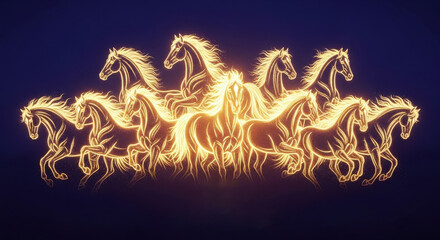 A flock of golden horses galloping in the Year of the Horse in 2026