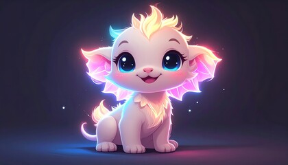 A kawaii baby cerberus with glowing neon edges on each head, pastel tones