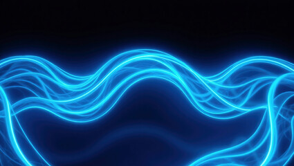 Obraz premium Futuristic Tech Background: Abstract Waves and Neon Blue Glowing Lines in Dynamic Fluid Motion
