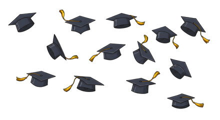 Celebration with Flying Graduation Caps