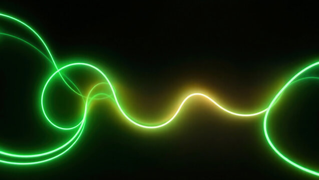 Dynamic Green and Yellow Neon Light Laser Abstract: Fluid Energy in High-Tech Modern Design Background