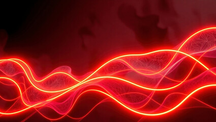 Vibrant Red Abstract Wave with Neon Glow: Luminous Visual Art and Technology Design Background