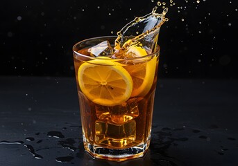 Fresh orange juice in glass with splash