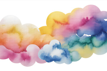 Vibrant watercolor paint splashes and strokes in a flowing rainbow gradient against a clean white background