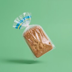 Packaged Whole Grain Bread on Green Background