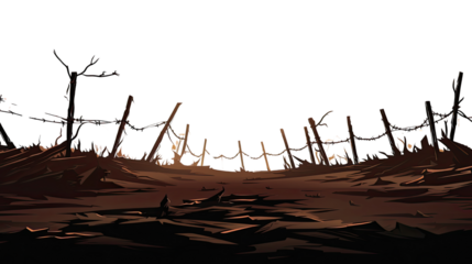 silhouette of barbed wire and wood stake on white background