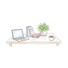 desk, simple watercolor, hand drawn, white background