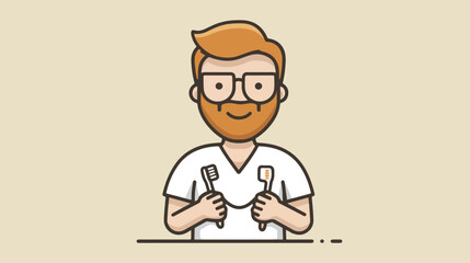 Friendly dentist with toothbrushes