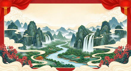 Landscape with Chinese style landscape