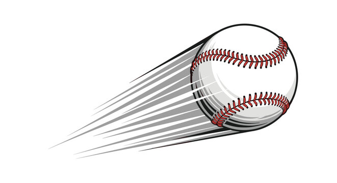 Fast moving baseball in flight showing motion streaks across a white background for sports graphics and designs