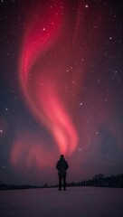Fototapeta premium Person Gazing at Spectacular Aurora Borealis