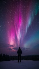 Person Gazing at Vibrant Northern Lights