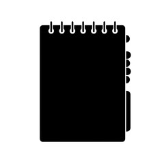Black silhouette of a spiral bound notebook with tabs