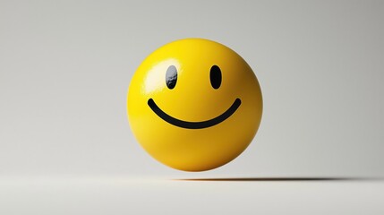 Fototapeta premium Cheerful Icon: A vibrant, yellow smiley face casts a playful shadow against a simple background. This charming image captures pure happiness and positivity in a minimalist style.
