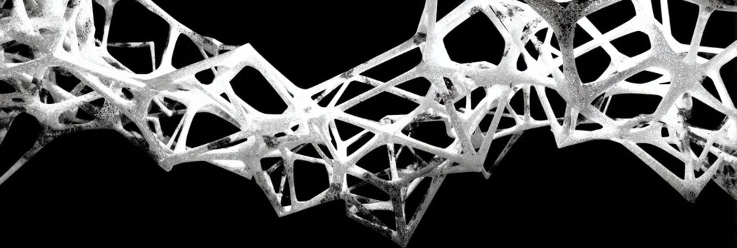 Intricate White Lattice Structure Against Black Background Showcasing Advanced Design and Material Science Concepts in Modern Technology