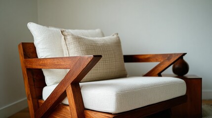 Modern wooden armchair with cushions