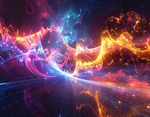 Abstract Flowing Fractal Light Waves Digital Music Visualization