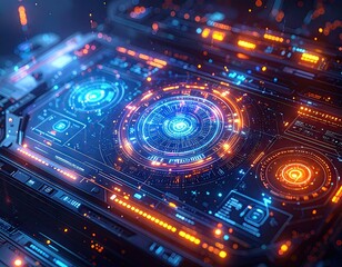 Abstract Futuristic Holographic Interface with Glowing Lines and Widgets