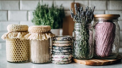 Organized jars and storage containers
