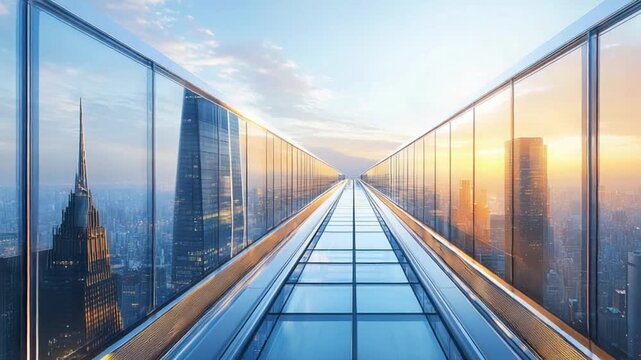 Modern city skywalk perspective view