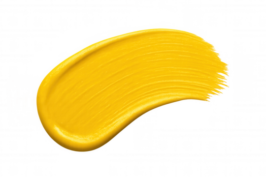 Vivid yellow paint brush stroke isolated on transparent background, adding a splash of color to designs