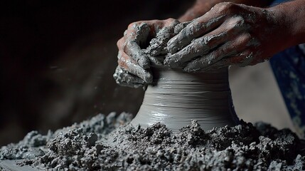 Potter shaping clay vessel