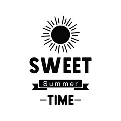 Sweet Summer Time Graphic Design with Sun Icon Minimalist Black and White Illustration for Seasonal Greetings and Promotions