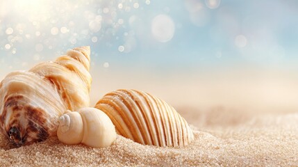 Seashells on sand background