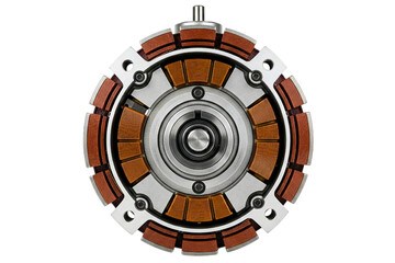 Naklejka premium Disassembled electric motor with copper coil windings inside isolated on a transparent background