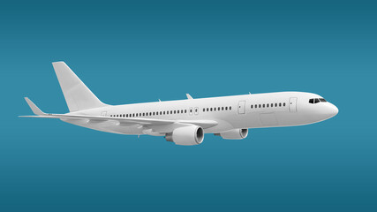 Naklejka premium Two-Engine White Passenger Jet Plane in Flight side view