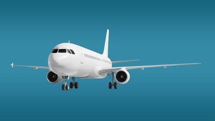 Obraz premium White Passenger Jet Plane Aircraft with Dual Engines and Landing Gear in Full View Front View