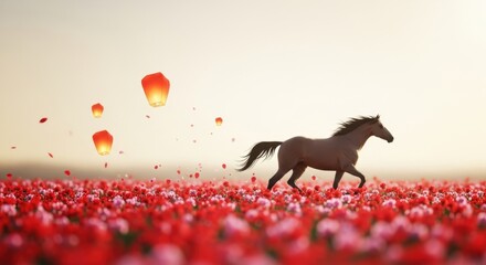 Galloping steeds in a sea of flowers