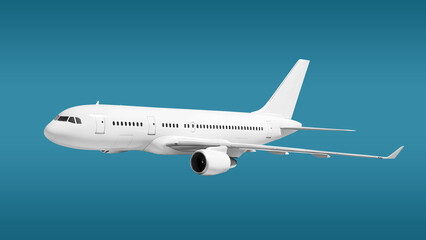 White Passenger Jet Plane with Dual Engines Soaring Through Blue Skies corner view