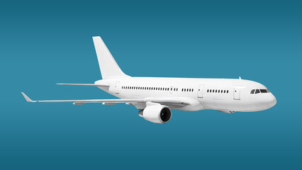 Obraz premium White Two-Engine Passenger Jet Plane Flying corner view