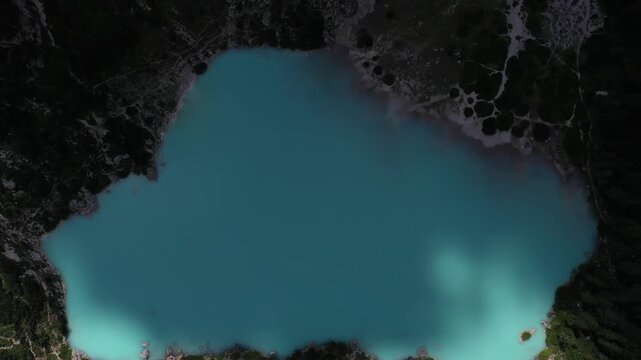 aerial view of sorapis lake in the dolomites
